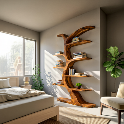 Modern Bookshelf Tree Inspired Curved Design For Living Room Lynnsnail