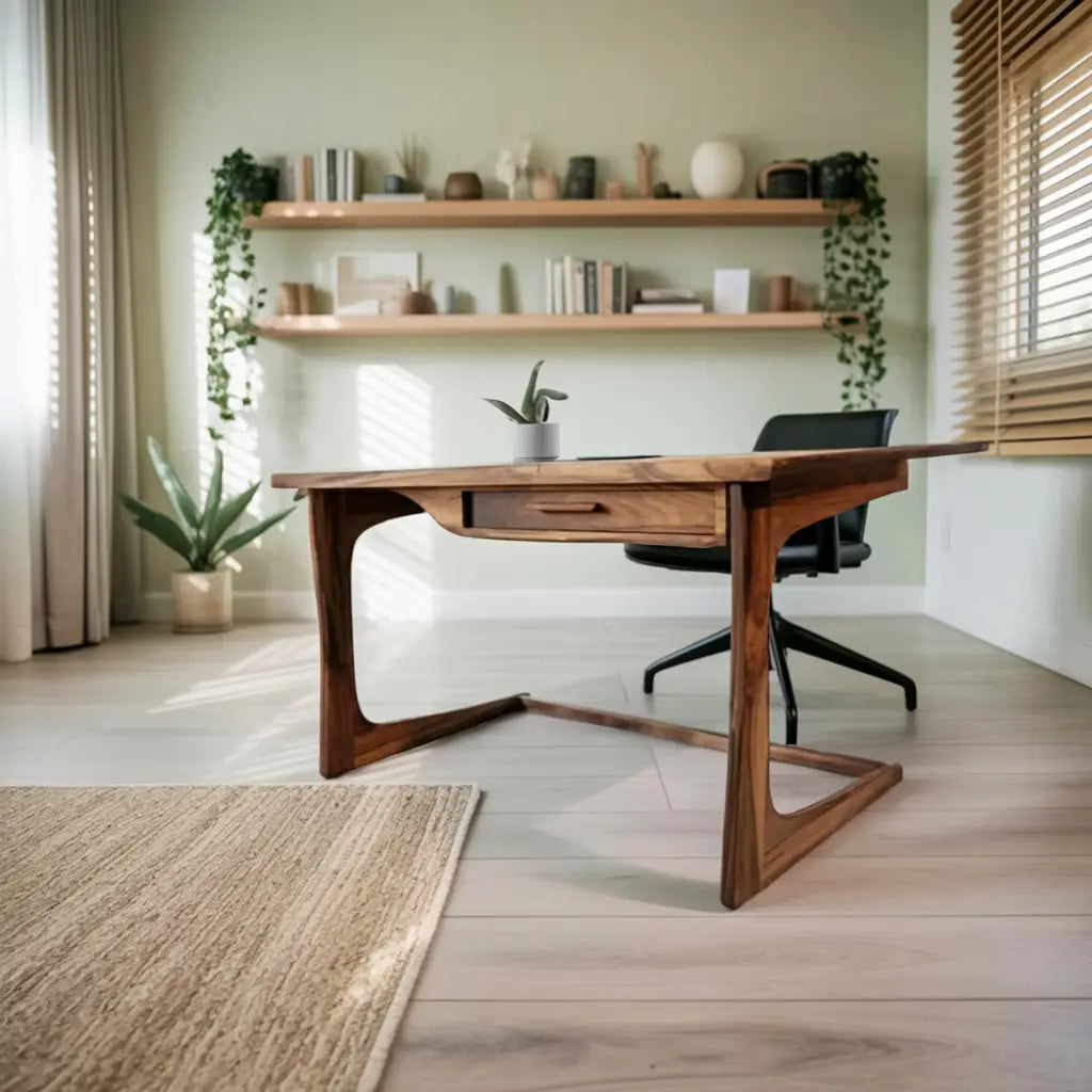 Mid Century Modern Desk With Drawer For Home Office And Workspace Lynnsnail