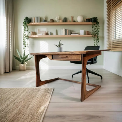 Mid Century Modern Desk With Drawer For Home Office And Workspace Lynnsnail