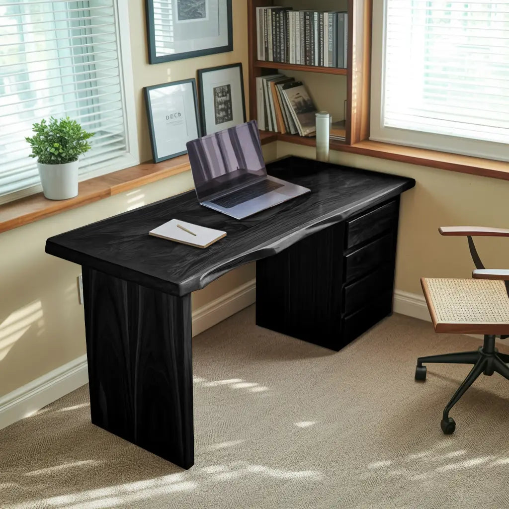 Rustic Live Edge Wooden Desk With Drawers For Home Office Or Study Lynnsnail