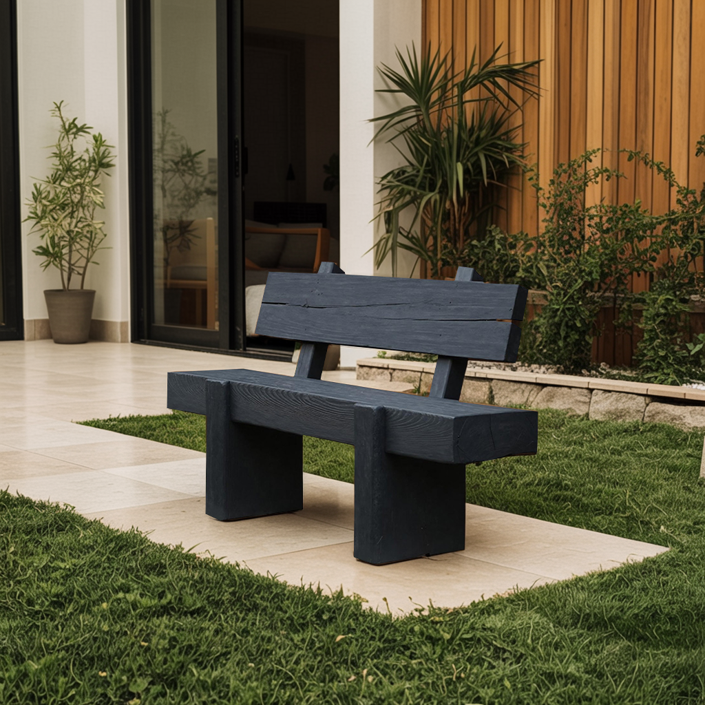 Modern Solid Wood Outdoor Bench With Charred Finish For Garden Or Patio Lynnsnail