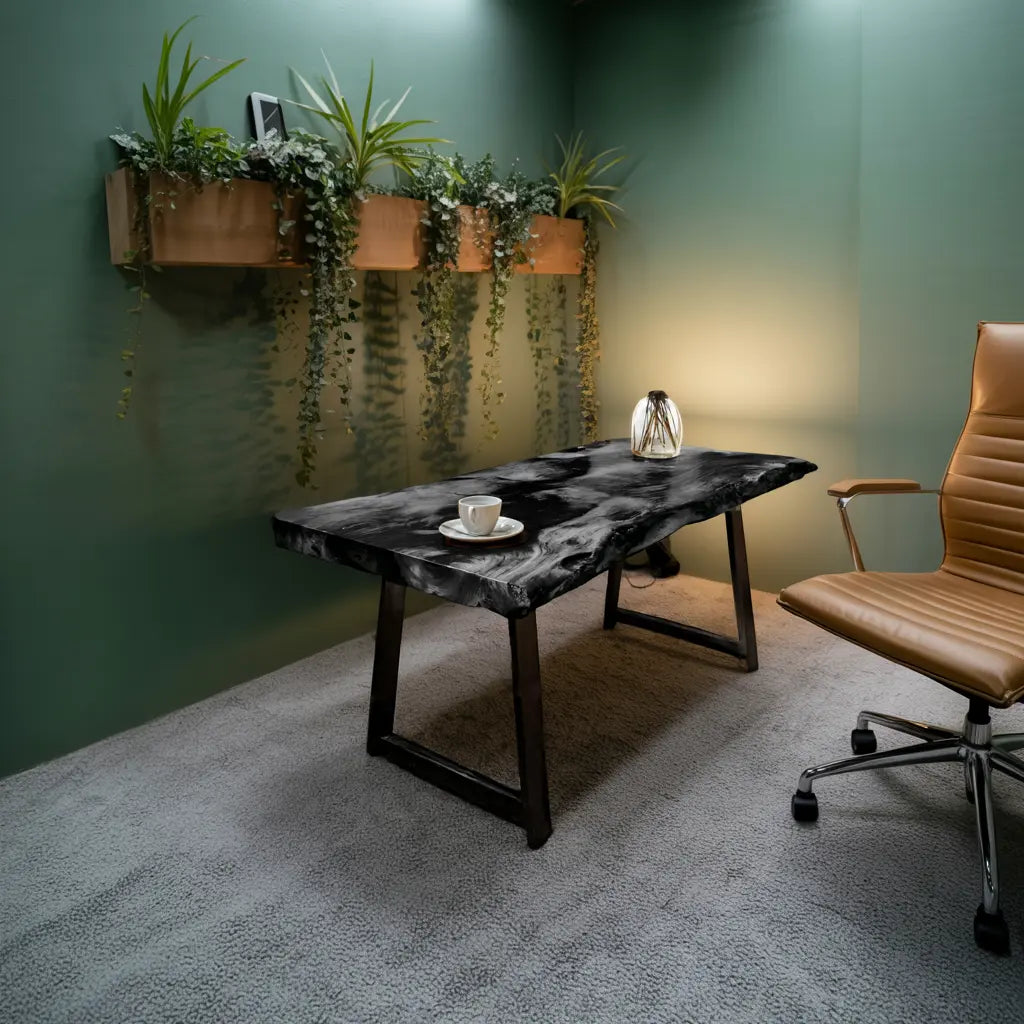 Modern Live Edge Wooden Desk With Metal Legs For Home Office Or Studio Lynnsnail