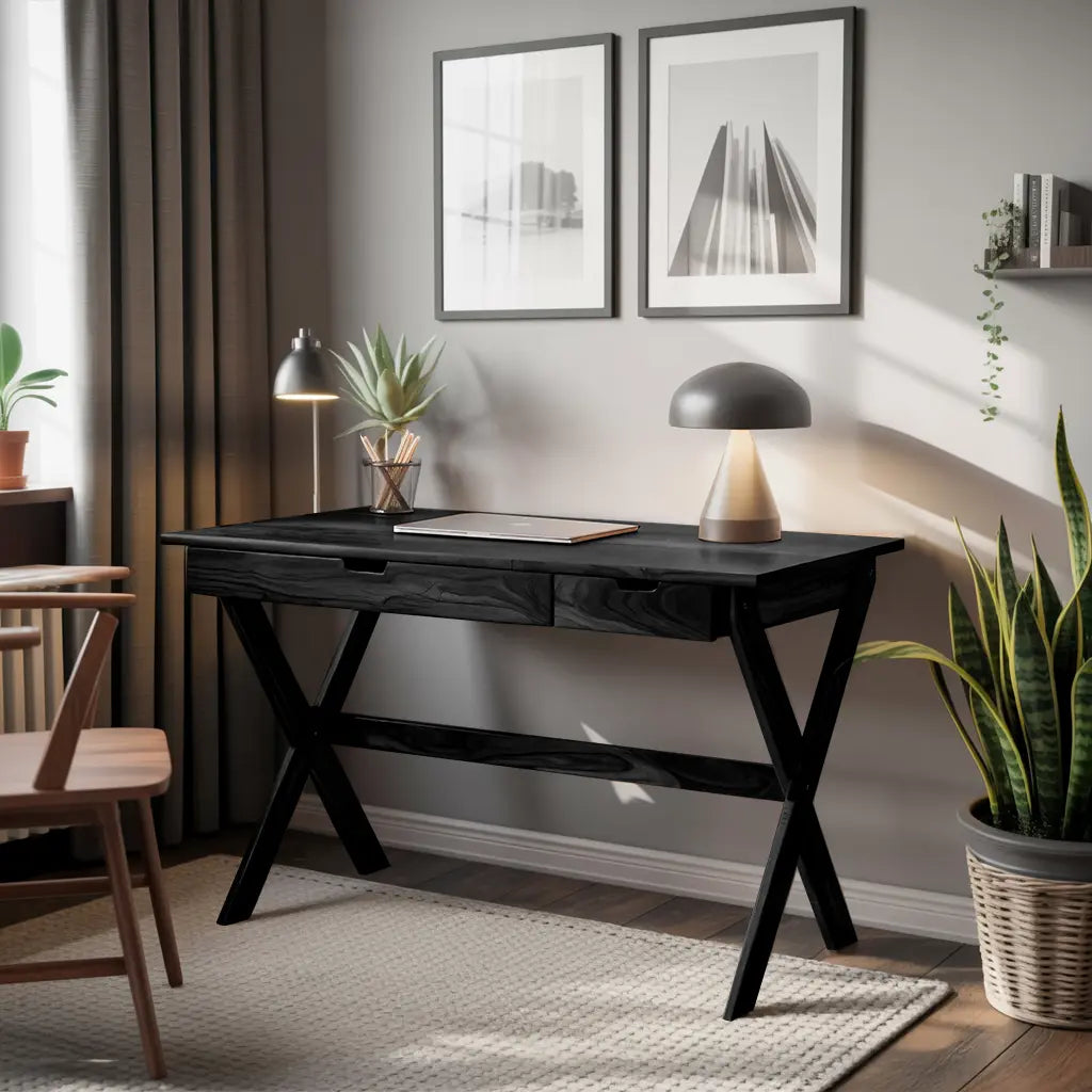 Scandinavian Wooden Desk with X Shaped Legs For Home Office Or Study Lynnsnail
