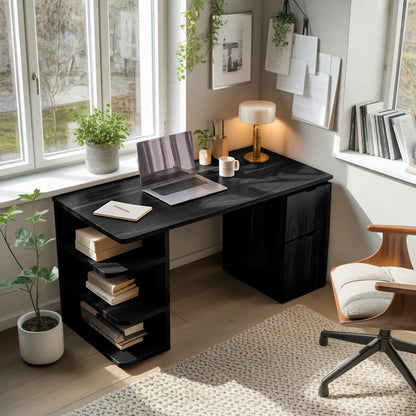 Contemporary Wooden Desk With Shelves And Drawers For Home Office Lynnsnail
