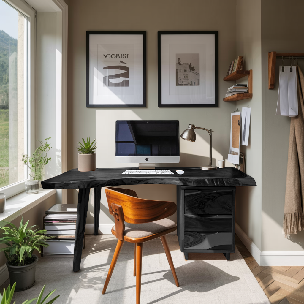 Modern Live Edge Wooden Desk With Drawers For Home Office Or Studio Lynnsnail