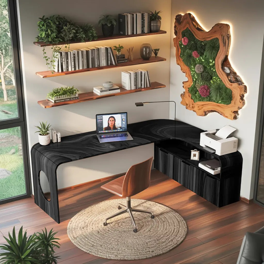 Modern L Shaped Wooden Desk With Rounded Corners For Executive Office Lynnsnail