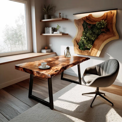 Modern Live Edge Wooden Desk With Metal Legs For Home Office Or Studio Lynnsnail