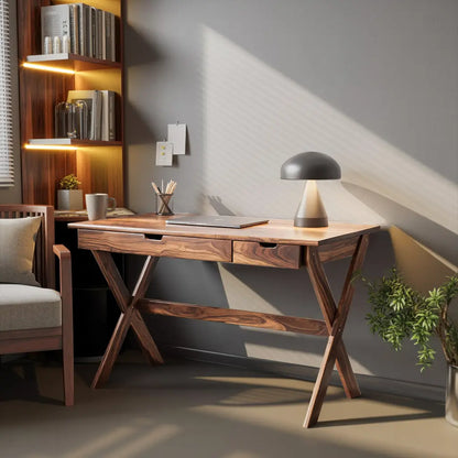 Scandinavian Wooden Desk with X Shaped Legs For Home Office Or Study Lynnsnail