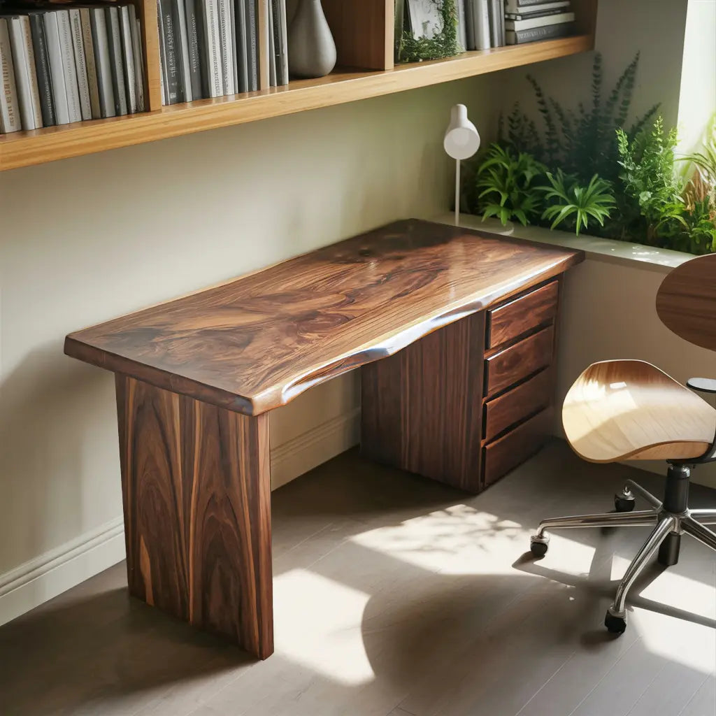 Rustic Live Edge Wooden Desk With Drawers For Home Office Or Study Lynnsnail