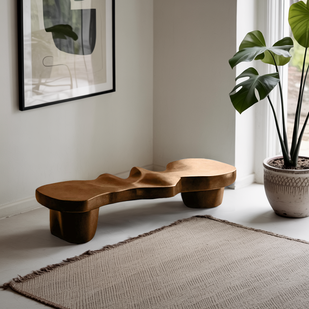 Contemporary Sculptural Wood Bench For Modern Living Room Or Gallery Lynnsnail