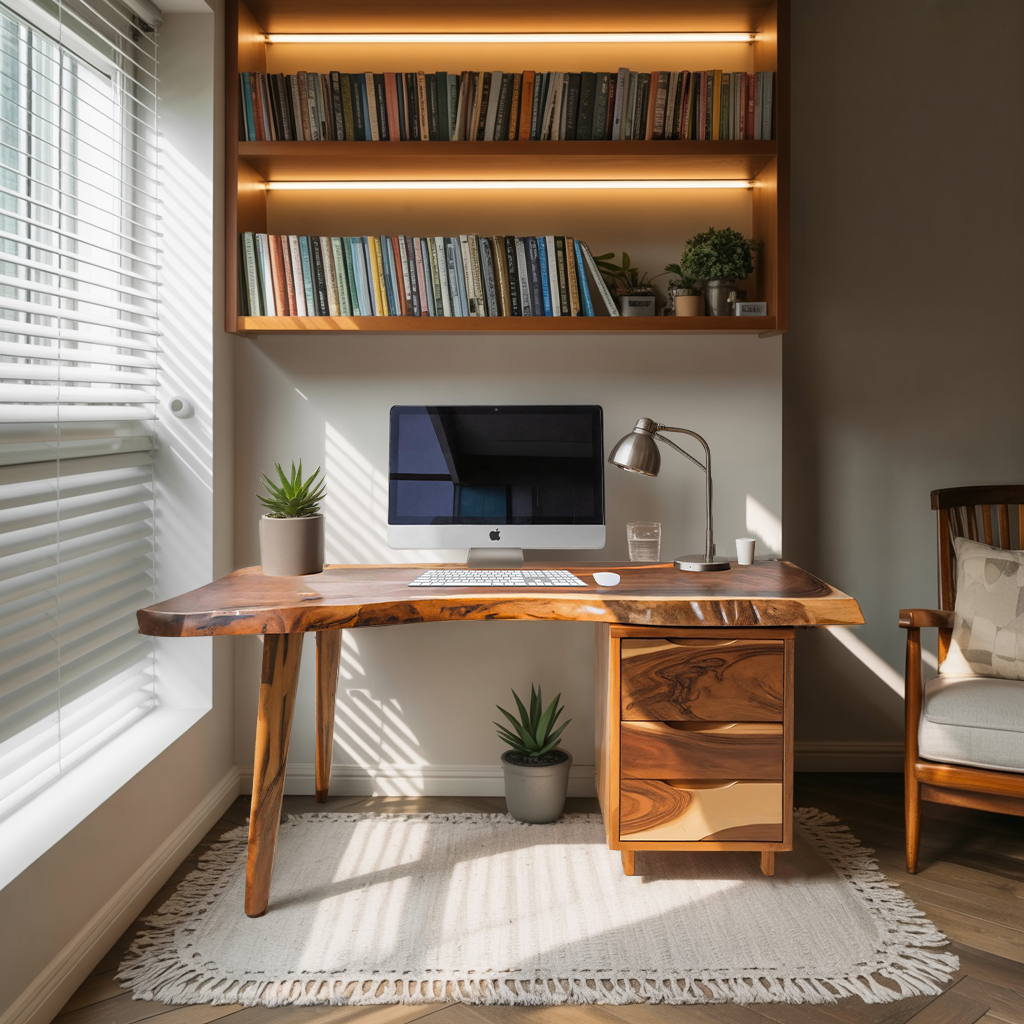 Modern Live Edge Wooden Desk With Drawers For Home Office Or Studio Lynnsnail