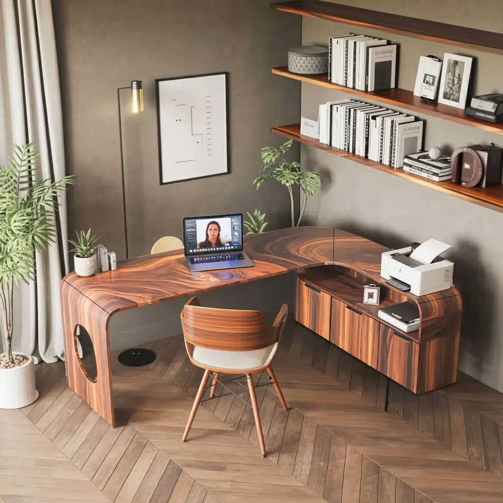 Modern L Shaped Wooden Desk With Rounded Corners For Executive Office Lynnsnail