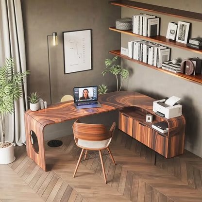 Modern L Shaped Wooden Desk With Rounded Corners For Executive Office Lynnsnail