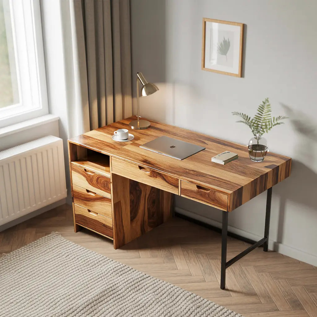 Modern Wooden Desk With Drawers For Home Office Or Study Lynnsnail