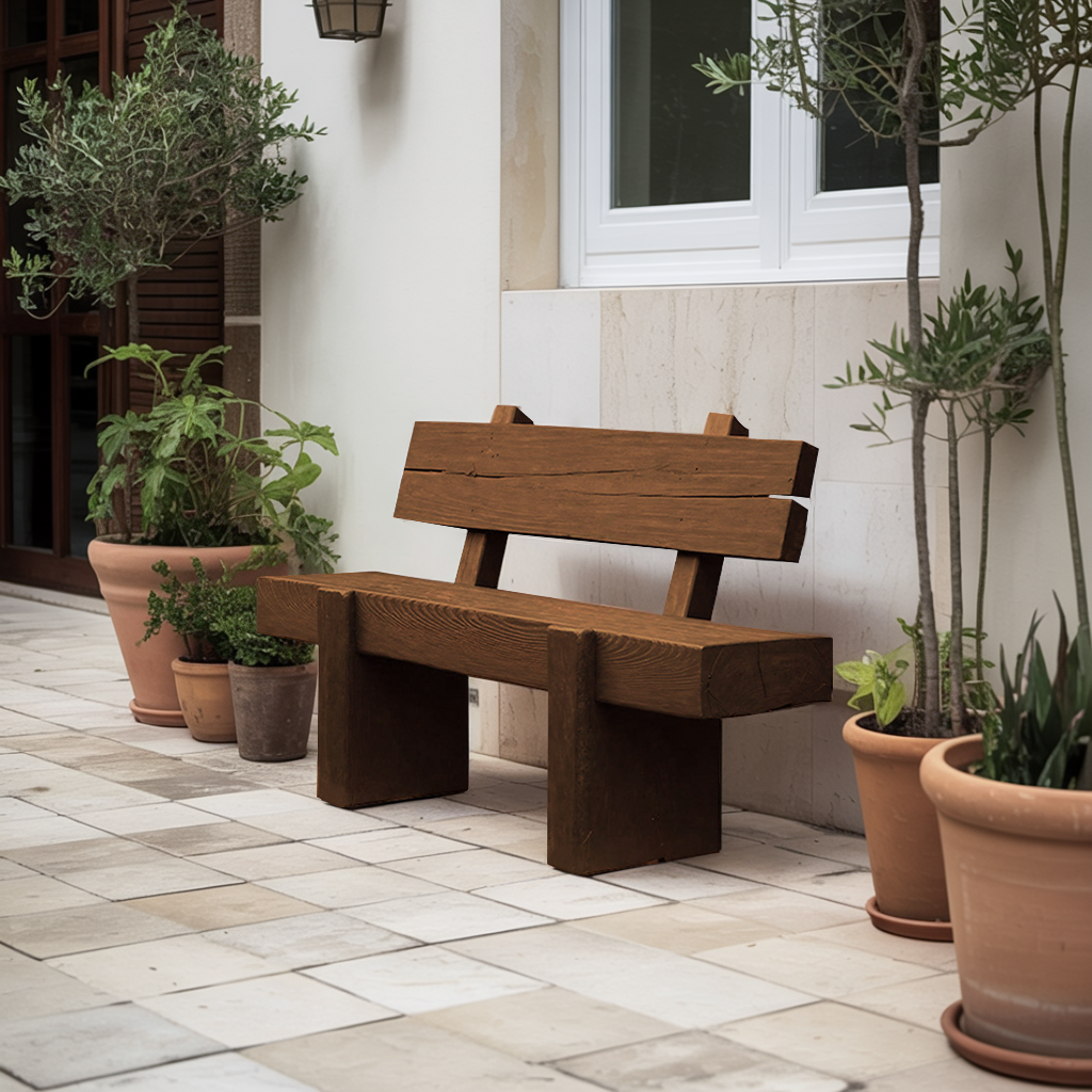 Modern Solid Wood Outdoor Bench With Charred Finish For Garden Or Patio Lynnsnail