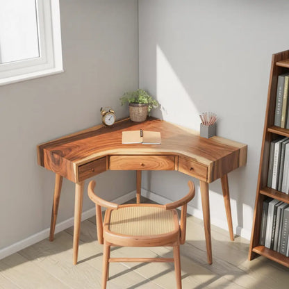 Mid Century Corner Wooden Desk With Drawer For Home Office Or Study Lynnsnail