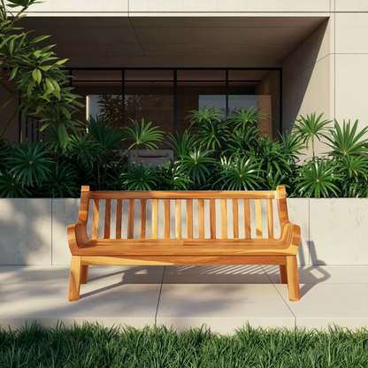Contemporary Outdoor Wooden Bench With Curved Armrests For Garden Or Porch Lynnsnail