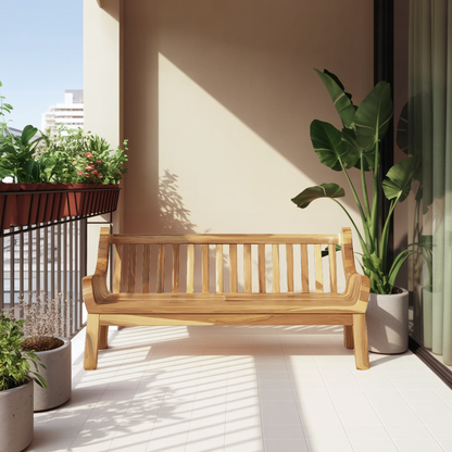 Contemporary Outdoor Wooden Bench With Curved Armrests For Garden Or Porch Lynnsnail
