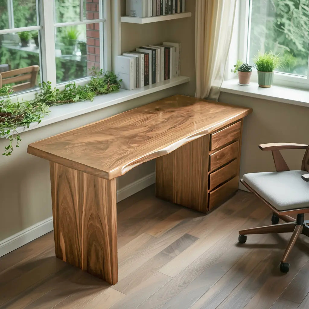 Rustic Live Edge Wooden Desk With Drawers For Home Office Or Study Lynnsnail