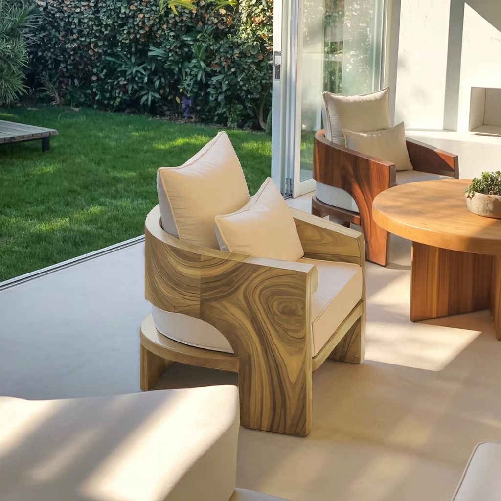 Curved Outdoor Wood Lounge Chair For Patio Or Balcony Lynnsnail