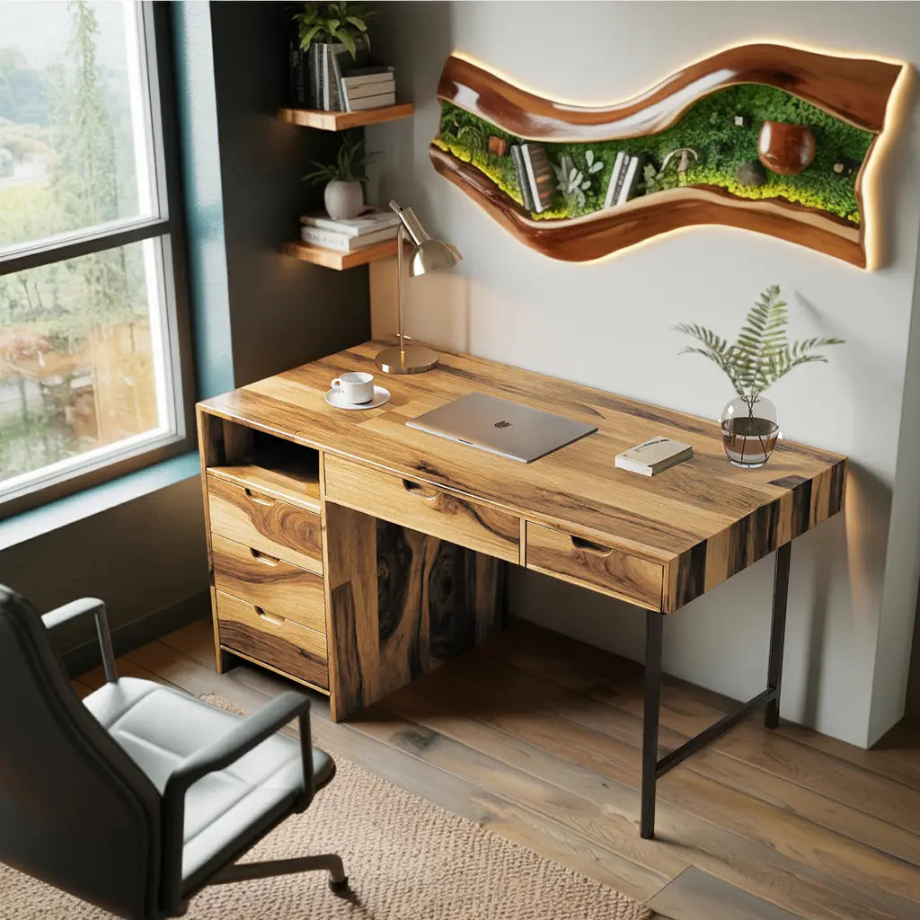 Modern Wooden Desk With Drawers For Home Office Or Study Lynnsnail