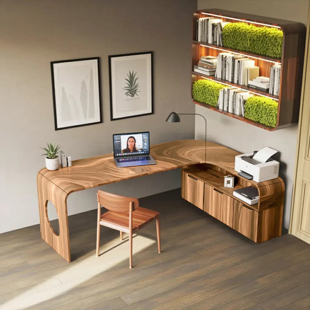 Modern L Shaped Wooden Desk With Rounded Corners For Executive Office Lynnsnail