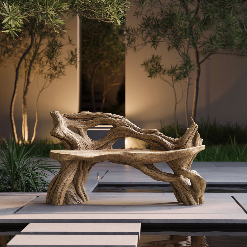 Handcrafted Branch Bench Outdoor Decor For Hand Carved Gardens Lynnsnail