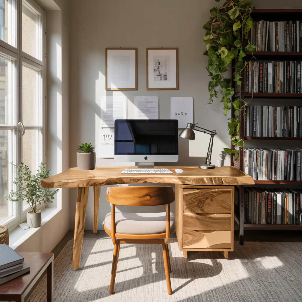 Modern Live Edge Wooden Desk With Drawers For Home Office Or Studio Lynnsnail