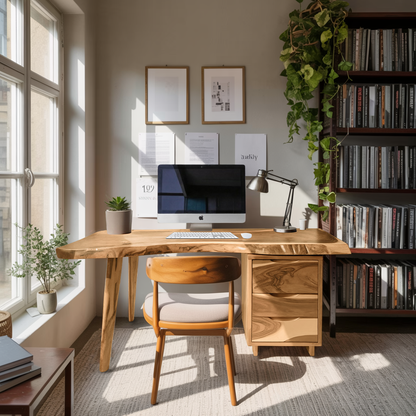 Modern Live Edge Wooden Desk With Drawers For Home Office Or Studio Lynnsnail
