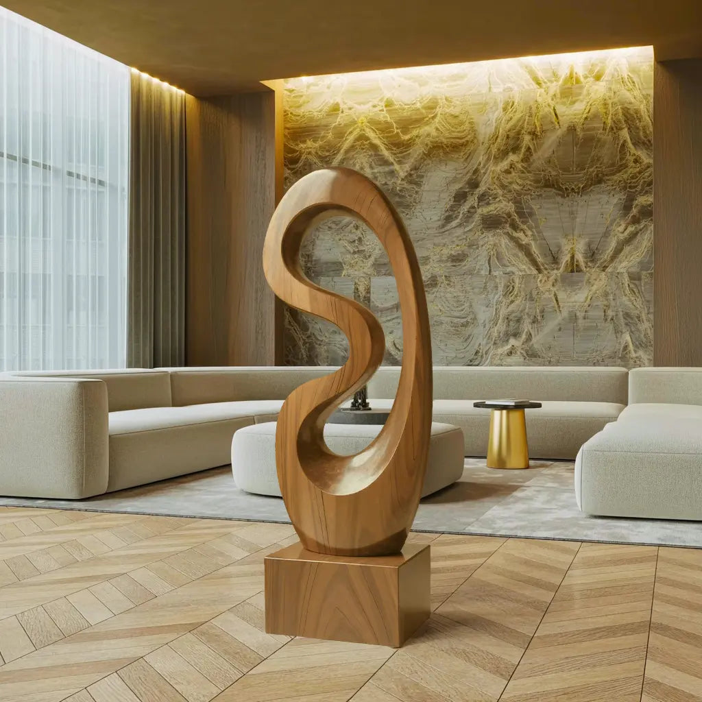 Rustic Solid Wood Abstract Statue For Interior Design Lynnsnail