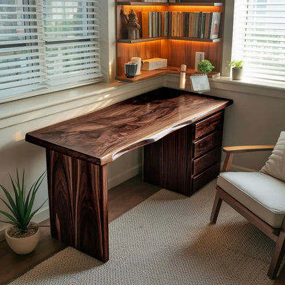 Rustic Live Edge Wooden Desk With Drawers For Home Office Or Study Lynnsnail