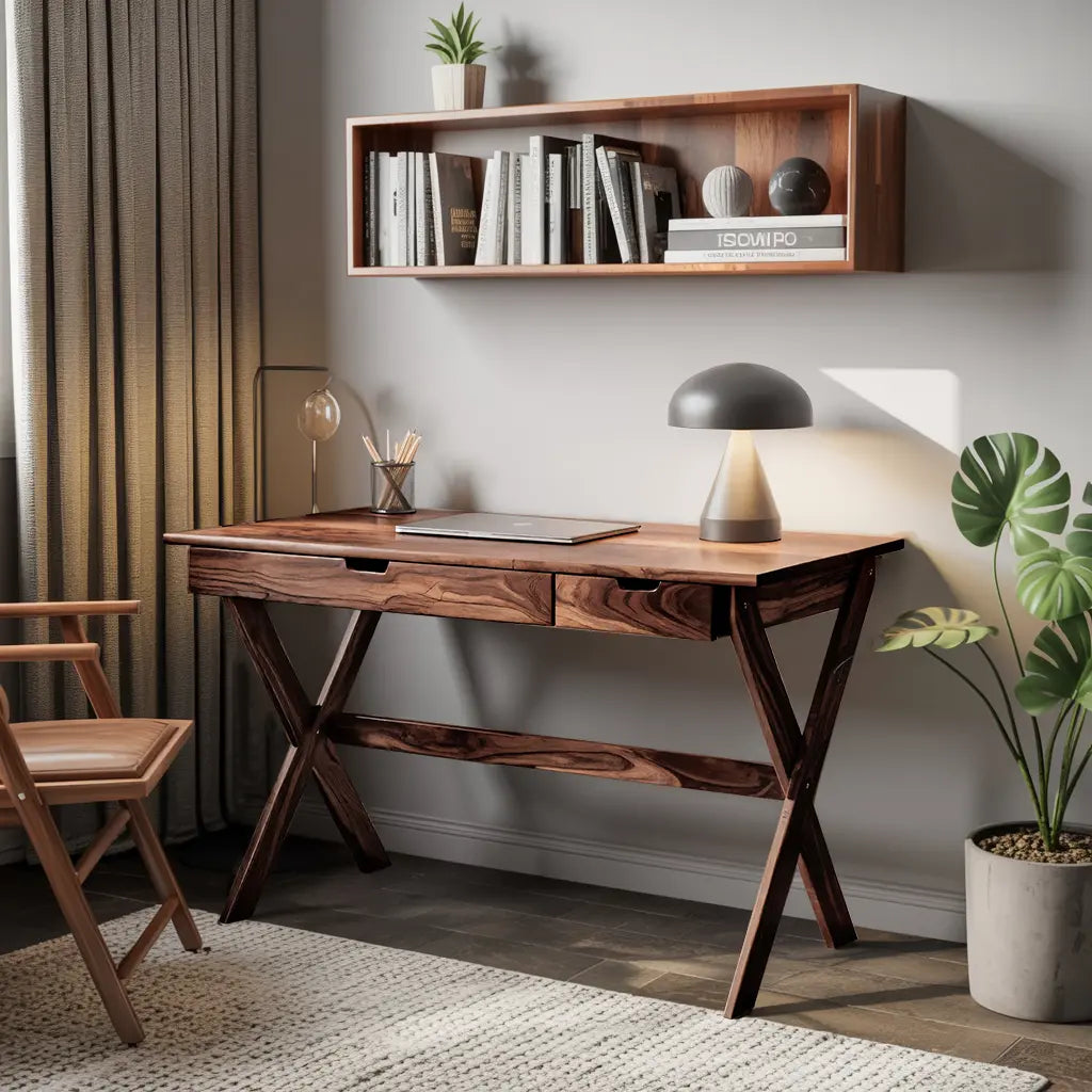 Scandinavian Wooden Desk with X Shaped Legs For Home Office Or Study Lynnsnail