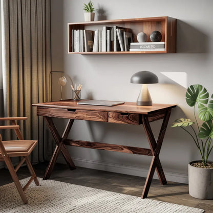 Scandinavian Wooden Desk with X Shaped Legs For Home Office Or Study Lynnsnail