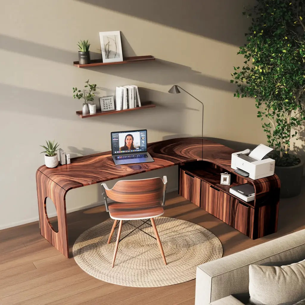 Modern L Shaped Wooden Desk With Rounded Corners For Executive Office Lynnsnail