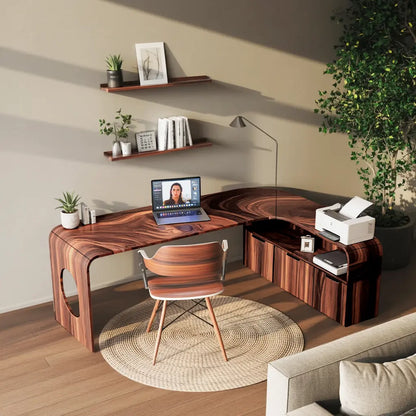 Modern L Shaped Wooden Desk With Rounded Corners For Executive Office Lynnsnail