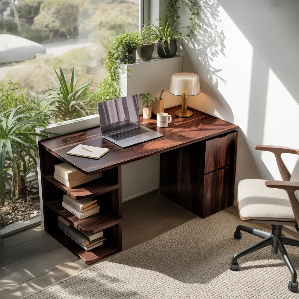 Contemporary Wooden Desk With Shelves And Drawers For Home Office Lynnsnail