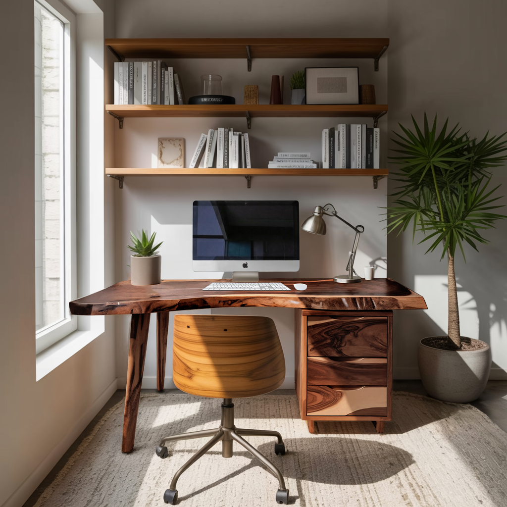 Modern Live Edge Wooden Desk With Drawers For Home Office Or Studio Lynnsnail
