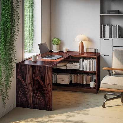 Modern L Shaped Wooden Desk With Bookshelf For Home Office Or Study Lynnsnail