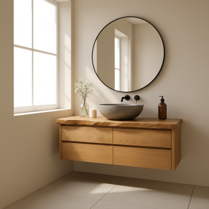 Handcrafted Solid Wood Floating Bathroom Vanity with Live Edge Top - Minimalist Modern Design Lynnsnail