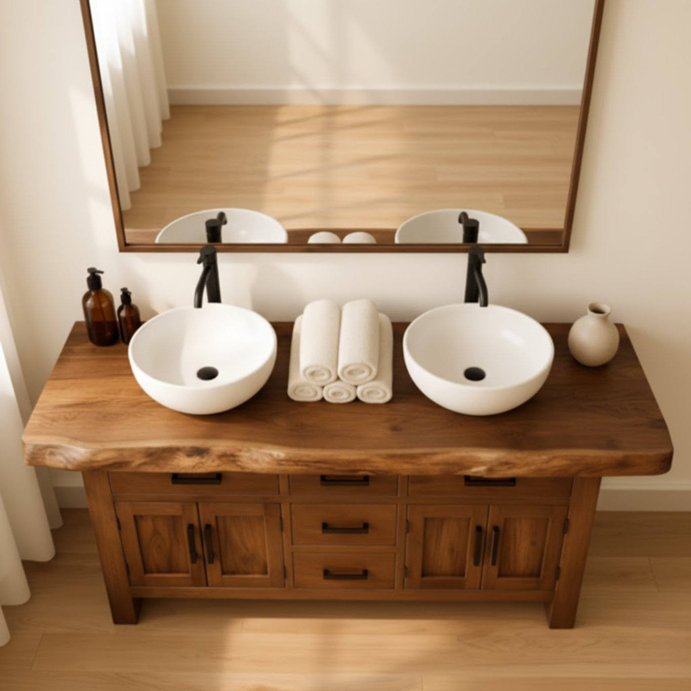 Handcrafted Solid Wood Bathroom Vanity - Live Edge Rustic Cabinet with Doors & Sink Lynnsnail