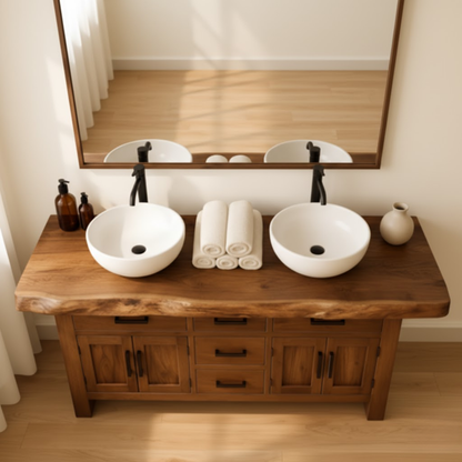Handcrafted Solid Wood Bathroom Vanity - Live Edge Rustic Cabinet with Doors & Sink Lynnsnail