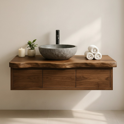 Handcrafted Solid Wood Floating Vanity - Live Edge Wall-Mounted Cabinet Lynnsnail