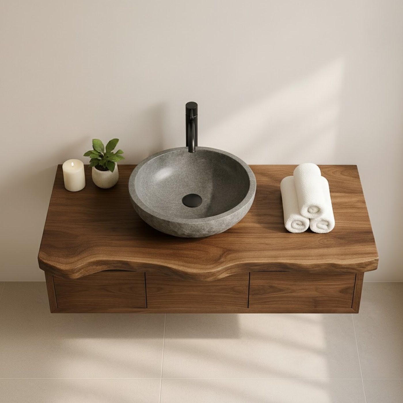 Handcrafted Solid Wood Floating Vanity - Live Edge Wall-Mounted Cabinet Lynnsnail