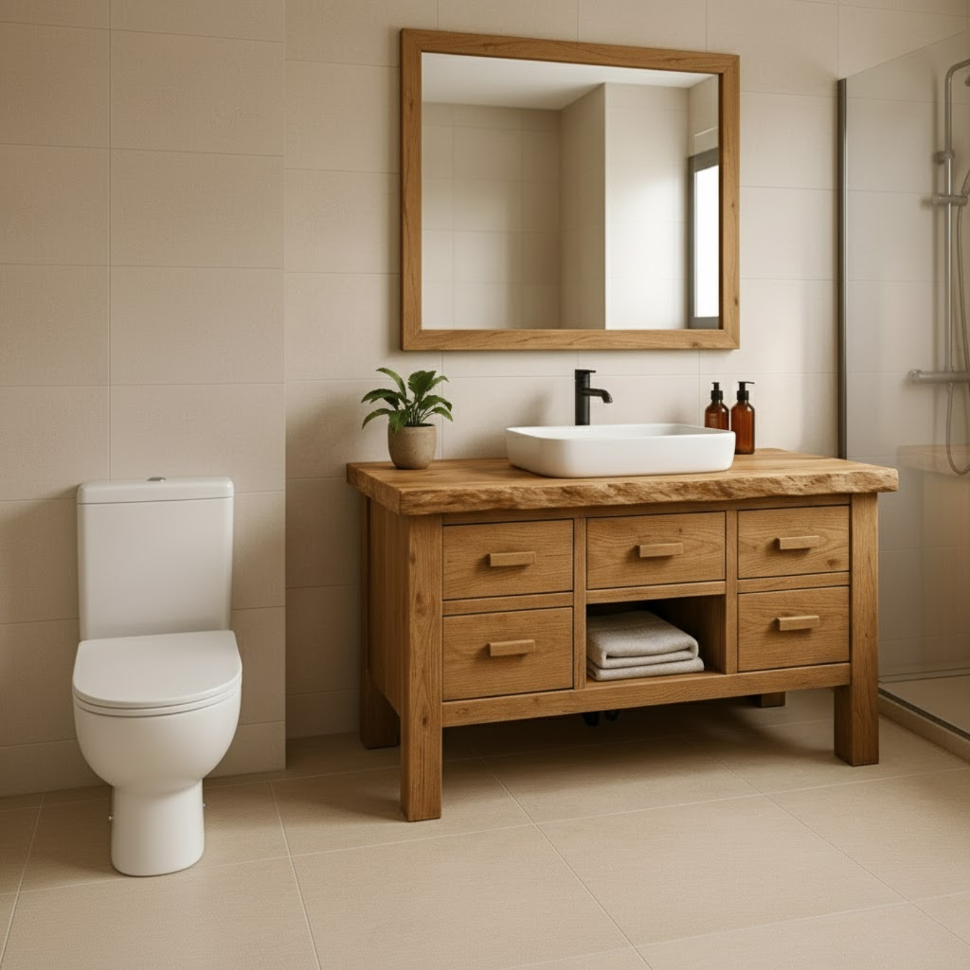 Handcrafted Solid Wood Bathroom Vanity - Live Edge Storage Cabinet with 6 Drawers & Shelf Lynnsnail
