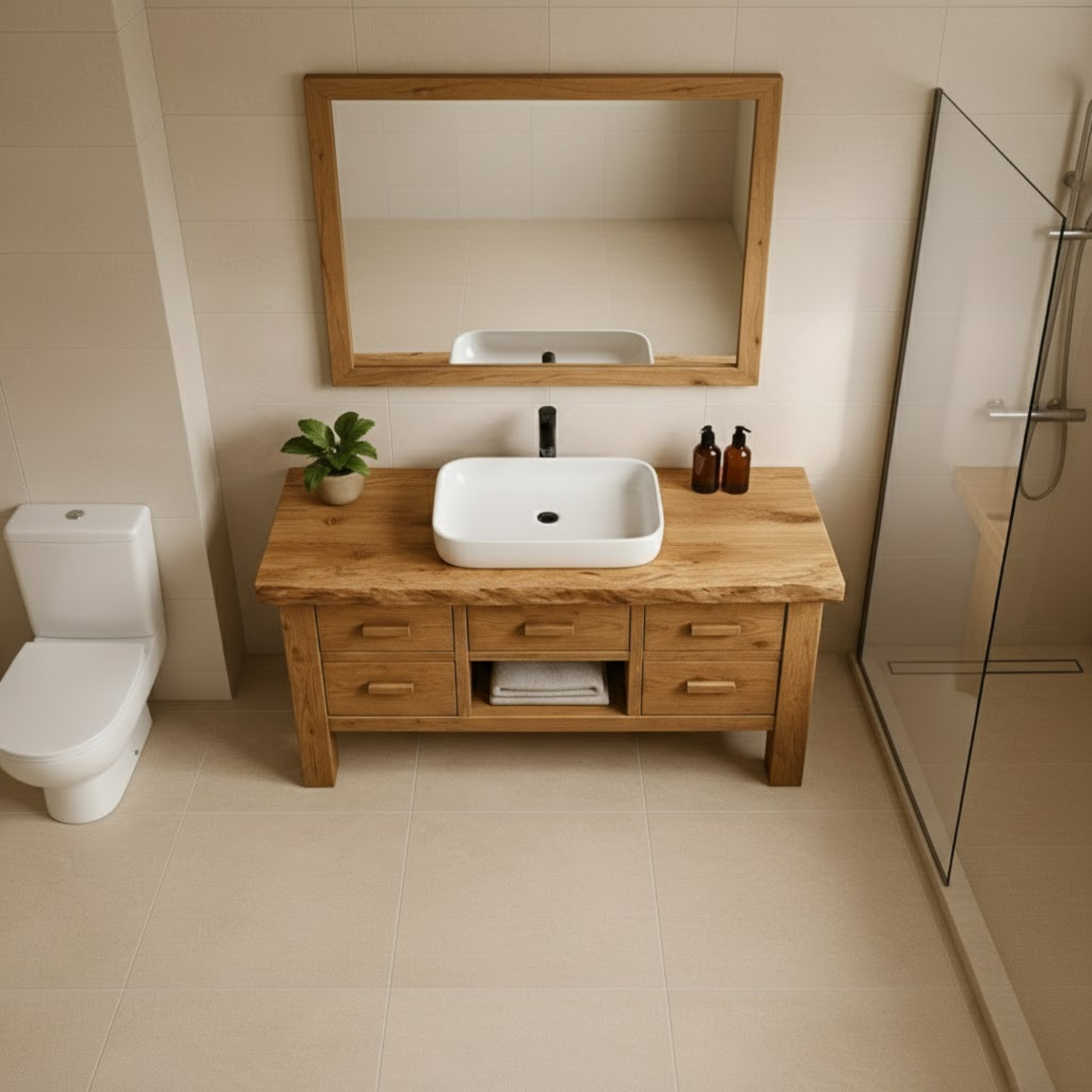 Handcrafted Solid Wood Bathroom Vanity - Live Edge Storage Cabinet with 6 Drawers & Shelf Lynnsnail