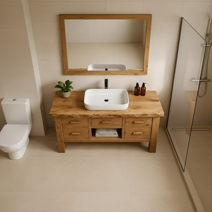 Handcrafted Solid Wood Bathroom Vanity - Live Edge Storage Cabinet with 6 Drawers & Shelf Lynnsnail
