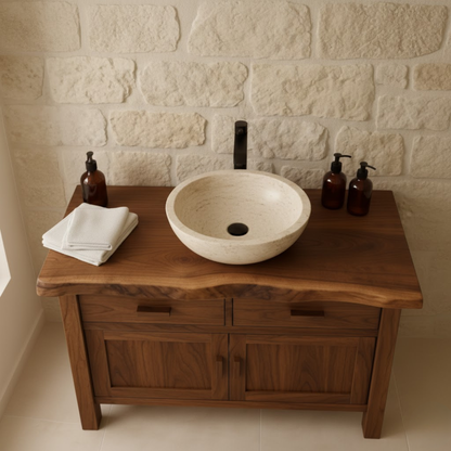 Handcrafted Solid Wood Bathroom Vanity - Live Edge Top Cabinet with Drawers & Doors Lynnsnail