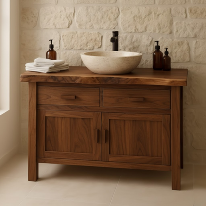Handcrafted Solid Wood Bathroom Vanity - Live Edge Top Cabinet with Drawers & Doors Lynnsnail