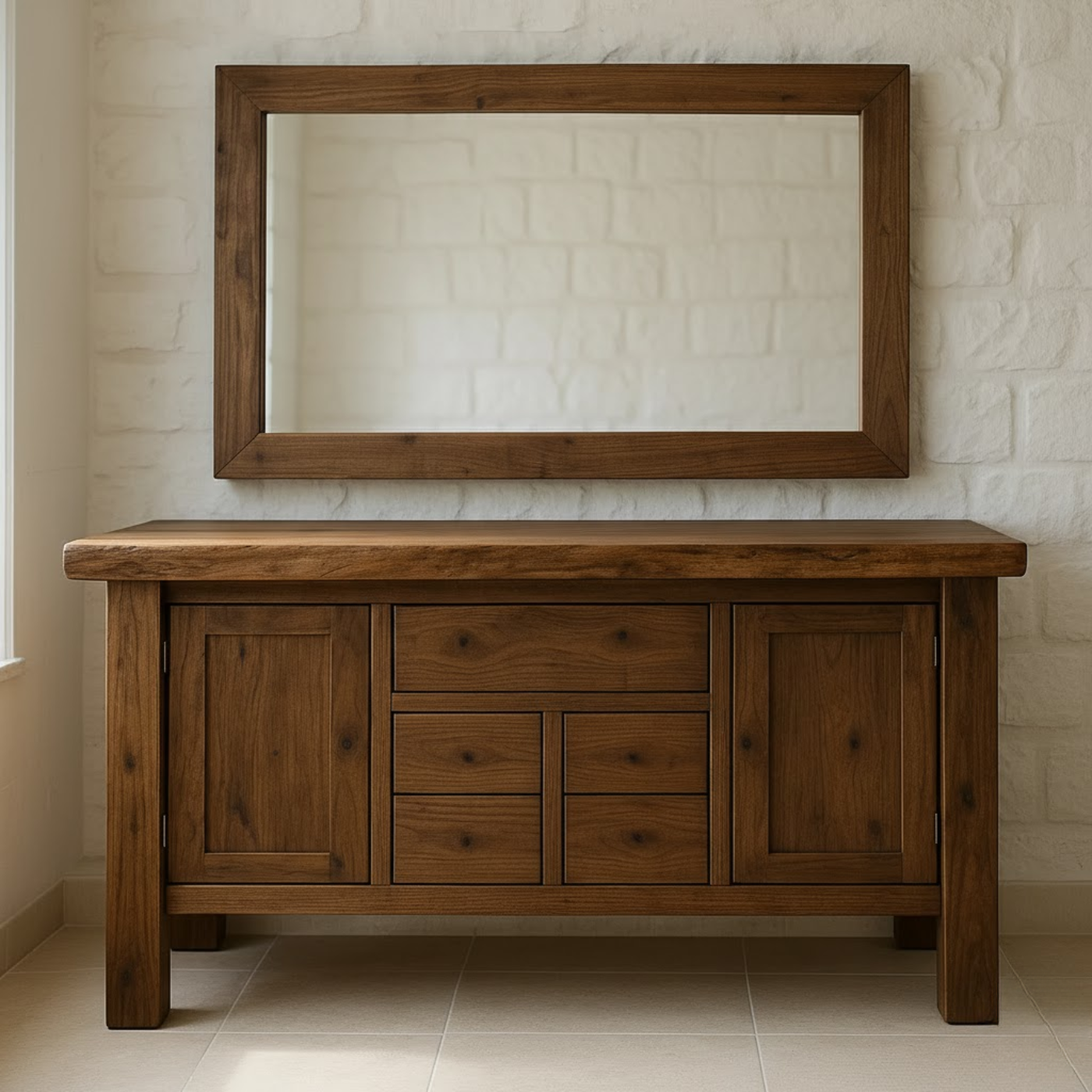 Handcrafted Solid Wood Bathroom Vanity - Live Edge Top, Cabinets, Drawers & Vessel Sink Base Lynnsnail