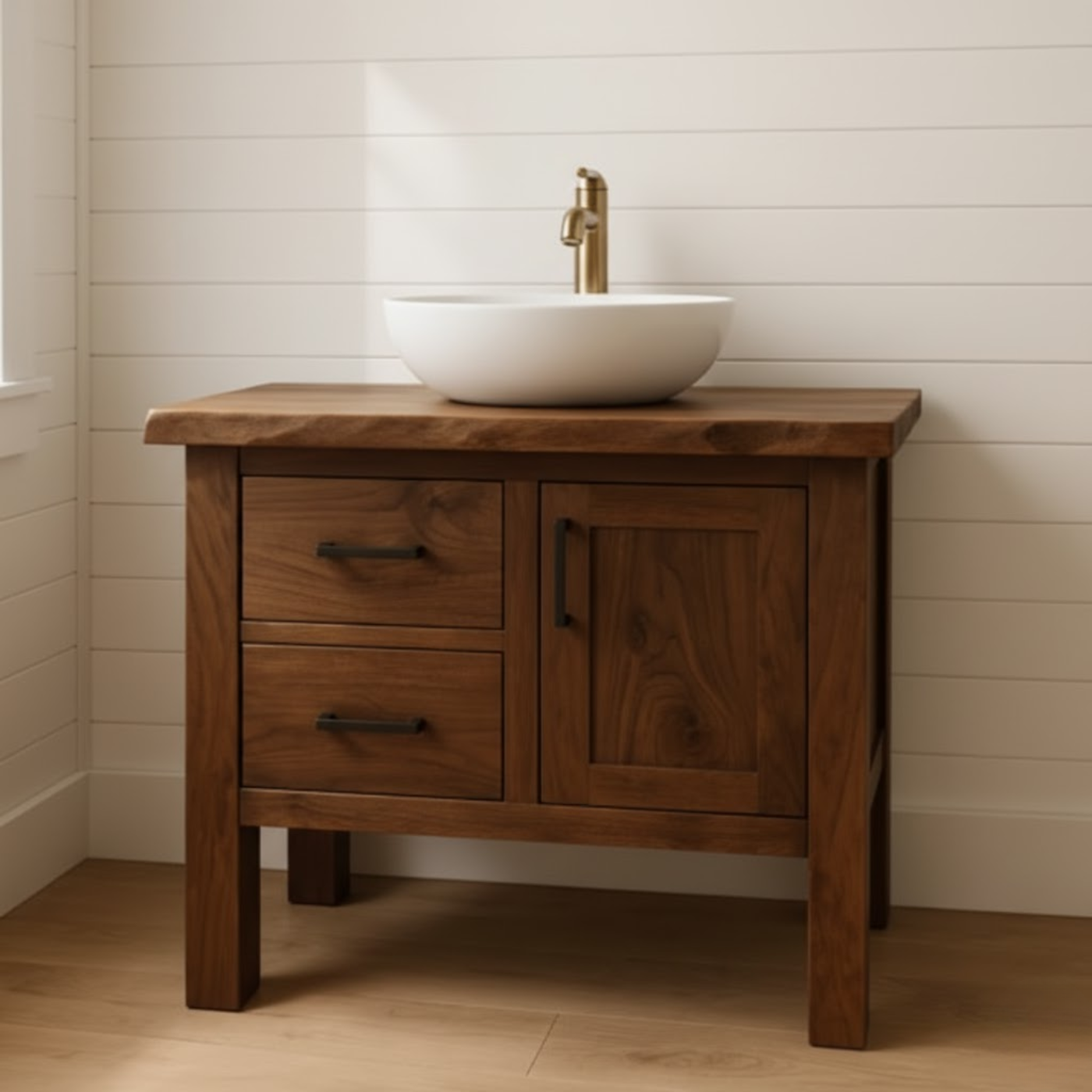Handcrafted Solid Wood Bathroom Vanity - Live Edge Cabinet with Storage Lynnsnail